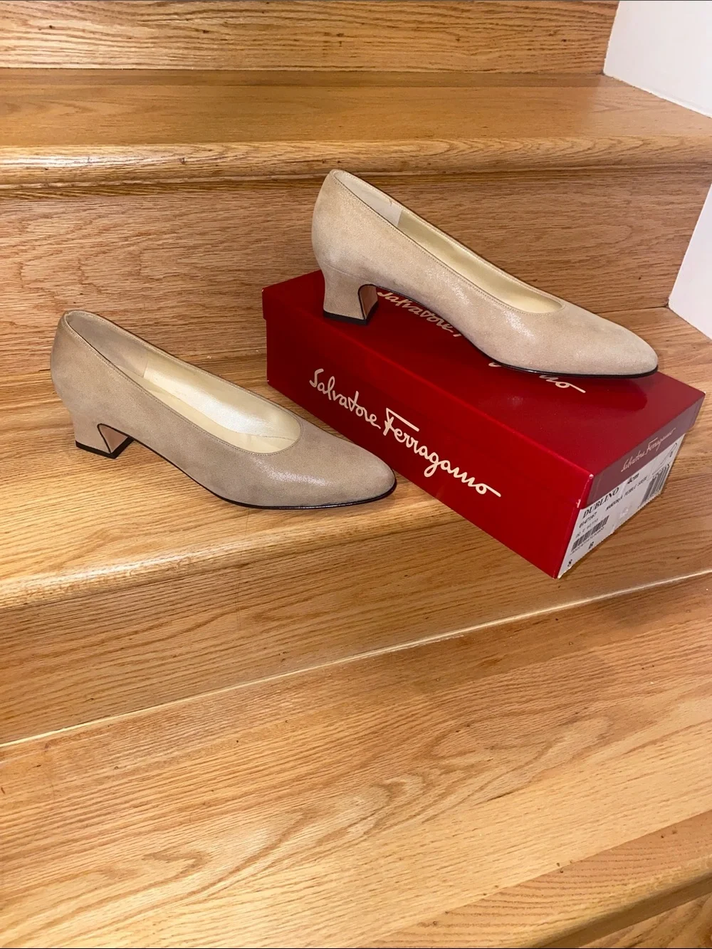 Salvatore Ferragamo Dublino Mandorla Suede Pumps — Mandorla
